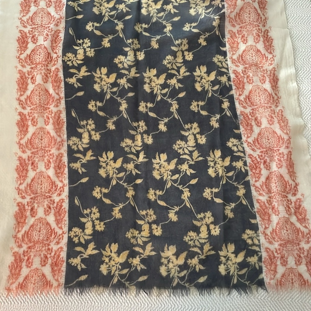 Wool floral block printed scarf